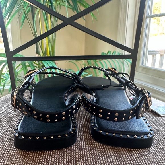 🆕 NWT Zara Black Leather Studded Sandals - Picture 10 of 16